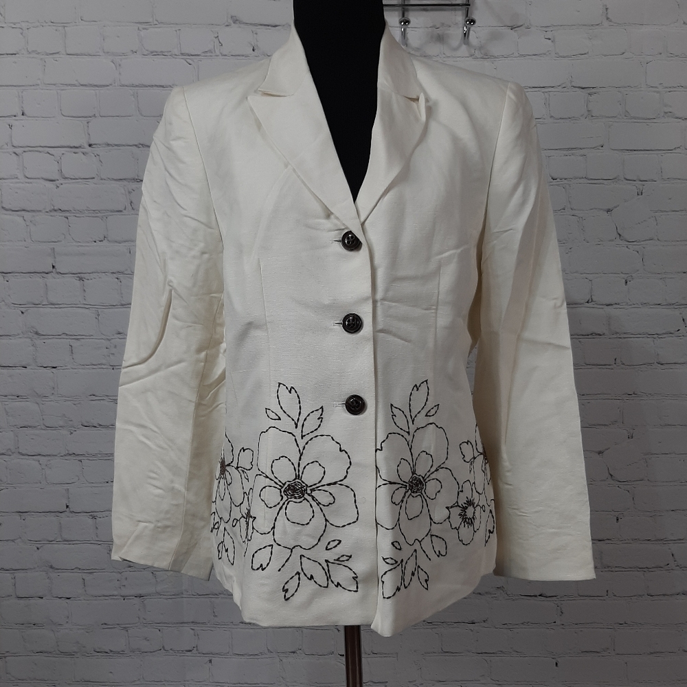 Le Suit Petites  White/Brown Career Jacket Blazer
